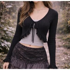 Urban Outfitters Sz S Maryn Tie-Front Cardigan Black Y2K Indie Sleaze Grunge NWT